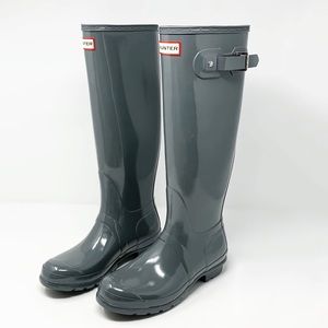 Hunter Rain Boots Tall Glossy Gray 8 Original